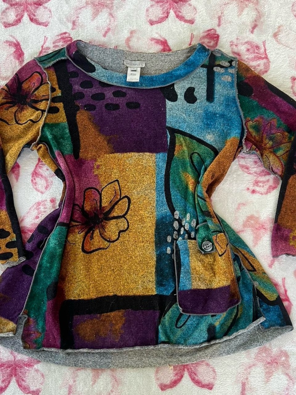 Multicolor Floral Patchwork Long Sleeve Top